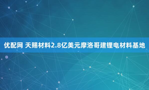 优配网 天赐材料2.8亿美元摩洛哥建锂电材料基地