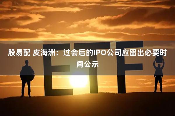 股易配 皮海洲：过会后的IPO公司应留出必要时间公示